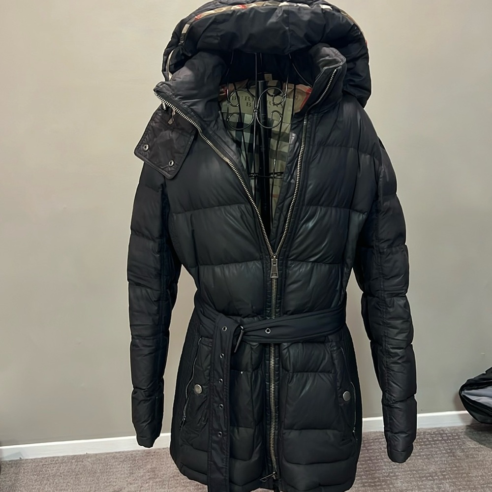 Burberry Black Quilted Hooded Belted Puffer Coat
